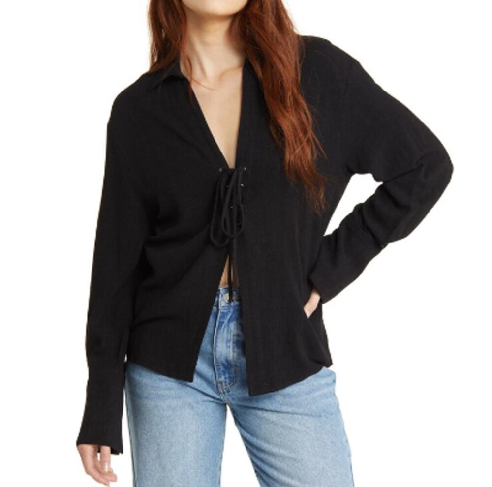 New ~ ASOS, TOPSHOP ~ Linen / Viscose Co-ord Long Sleeve Tie Up Top Size 8
